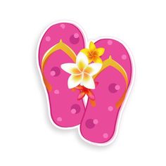 a pair of pink flip flops with a flower on the bottom and yellow ribbon