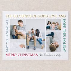 a christmas card with photos of people and babys on it, the words merry christmas are