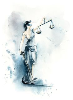 Lady Justice Art, Blue Watercolor Painting, Lady Justice Statue, Justice Statue, Justice Art, Lawyer Office, Lawyer Gifts