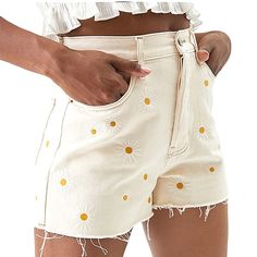 Pac Sun Shorts New Without Tags Creme White Daisy's Embroidered Button Fly Closure 5 Pocket Beltloops 100% Cotton Size 28 Measured Flat Waist 14" 1/2 Rise 12" 1/2 Hips 20" Inseam 3" Length 14" Excellent Condition Smokefree *Cover Pic And Models Are Stock Pics Included For Style Visualization Only. Summer Short Bottoms With Buttons, Beach Cotton Shorts With Buttons, Cotton Beach Shorts With Buttons, Summer Cotton Shorts With Buttons, Cotton Summer Shorts With Buttons, Cotton Bottoms With Buttons For Vacation, Cotton Bottoms With Button Closure For Vacation, Cute White High Waist Bottoms, Beach Shorts With Buttons For Spring