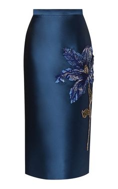 Sequined Satin Midi Skirt By Erdem | Moda Operandi Satin Dresses Midi, Abaya Coat, Embellished Midi Skirt, Western Work, Erdem Moralioglu, Opera Singer, Pencil Silhouette, Maria Callas, Trumpet Skirt