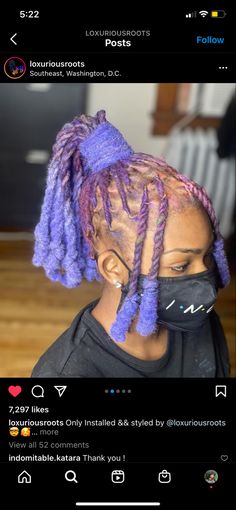 Light Purple Locs Black Women, Lavender Locs Black Women, Light Purple Locs, Colored Dreads Black Women, Purple Locs Black Women, Lavender Locs, Loc Hair Color Ideas, Locs Dyed, Dreads Color