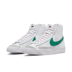 Nike Wmns Blazer Mid '77 Vintage 'White Malachite' CZ1055-119 Nike Blazer Mid 77 Women, Nike Blazer Mid 77 White, Blazer Mid 77 Vintage, Mid Top Shoes, Nike Blazer Mid 77, Tenis Nike, Look Retro, Nike Blazer Mid, Veja Sneakers