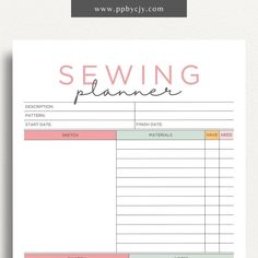 Sewing Planner Printable Template – Digital download for organizing and managing sewing projects Sewing Planner Printable, Sewing Project Planner, Sewing Planner, Sewing Organizer, Cost Sheet, Project Planner Printable, Planner Tracker, Printable Ideas