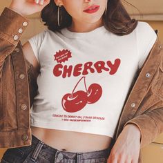 Kpop Grunge, Cherry Shirt, Pastel Goth Outfits, Y2k Outfit Ideas, T Shirt Cut, Korean Street, Summer Crop Tops, Cherry Print, Print Crop Tops