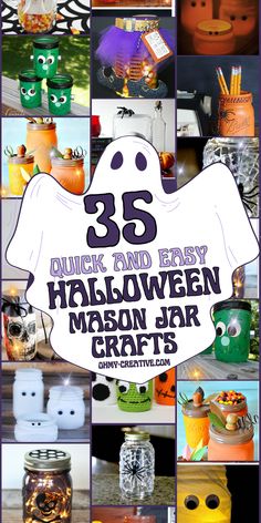 halloween mason jar crafts with the title overlay that reads 35 quick and easy halloween mason jar crafts