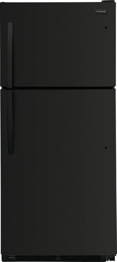 a black refrigerator freezer sitting on top of a white wall