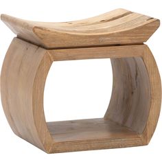 a small wooden stool sitting on top of a white background