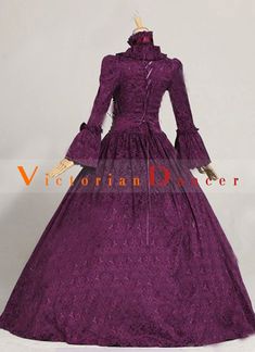 Condition: Brand New   Color: Purple And Dark Red   Material: Cotton And Satins   Silhouette: Ball Gown   Sleeve Length: Long Sleeves   Dresses Length:Floor-Length   Neckline: Square Collar   Decoration: Bow And Lace   Style: Vintage   Includes: Dress Purple Fitted Full Length Dress, Fitted Full Length Purple Dress, Full Length Fitted Purple Dresses, Fitted Full-length Purple Dress, Purple Floor-length Costume Dress, Purple Fitted Dress For Fall, Purple Gothic Dresses With Ruffles, Fall Wedding Purple Dress, Gothic Fitted Purple Dress