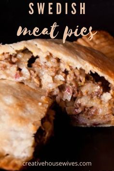 swedish meat pies cut in half on a black plate with the title overlay