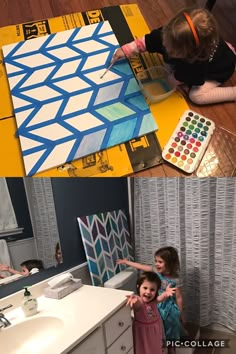 two children are painting on the floor in their home