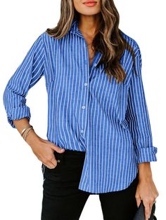 PRICES MAY VARY. US SIZE: S=(US 4-6), M=(US 8-10), L=(US 12-14), XL=(US 16-18), 2XL=(US 20-22). We use American standard size. Please rest assured to purchase. Features: Button down shirt for women, Woman Button up, Cotton Striped dress shirt, Long sleeves, Solid dressy top, V neck collared tunics, Shirts for work formal business. This Stripe Blouses for women fashion can be rolled up for a cool laid back style. This Casual Long Sleeve Button Down Shirts Tops make you look more chic, stylish and Cotton Stripe Dresses, Work Formal, Women's Button Down Shirt, Costume Intero, Button Up Long Sleeve, Formal Business, American Standard, Casual Stripes, Work Blouse