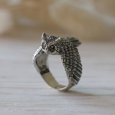 Celtic Tattoos Women, Owl Rings, Sacred Knowledge, Wings Ring, Wing Ring, Bird Ring, Owl Ring, Bird Rings, Silver Angel Wings