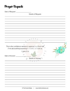 a printable prayer request with flowers on it