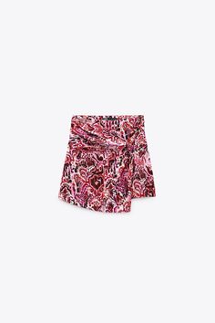 PRINTED SKORT WITH KNOT - Mid-pink | ZARA United States Chic Spring Bottoms With Drawstring, Chic Drawstring Bottoms For Spring, Cotton Bottoms With Gathered Waist For Day Out, Chic Bottoms With Gathered Waist, Short Length, Spring Bottoms With Gathered High Waist, Spring Bottoms With Gathered Waist For Day Out, Spring High Waist Bottoms With Gathered Waist, Chic Bottoms With Gathered Waist For Spring, High Waist Bottoms With Gathered Waist For Spring