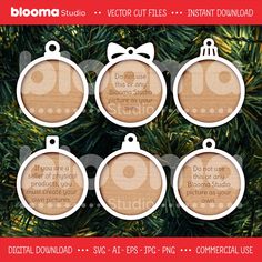 six wooden ornaments hanging from a christmas tree with the words, do not use this orname