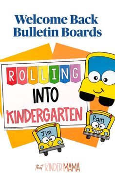 a cartoon character holding a sign with the words rolling into kindergarten