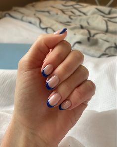 Rounded Acrylic Nails, French Tip Gel Nails, Blue French Tips, Hello Nails, Summery Nails, Basic Nails, Her Nails