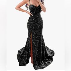 Sequin Mermaid Prom Dress With Corset Top Spaghetti Straps And A Train Size 10 Never Worn Great Quality Prom Dress With Corset Top, Prom Dress With Corset, Dress With Corset Top, Sequin Mermaid Prom Dress, Corset Prom Dress, Dress With Corset, Mermaid Prom Dress, Corset Dress Prom, Black Prom Dresses