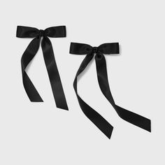 Satin Long Bow Hair Clip Set 2pc - A New Day™ Black Toddler Black Hair Bow, Hair Clips Target, Black Silk Hair Bow, Black Bow Headband Women, Classic Black Bow, Cute Hair Accessories Clips, Bows For Hair, Black Hair Bow