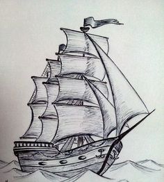 a drawing of a sailboat in the ocean