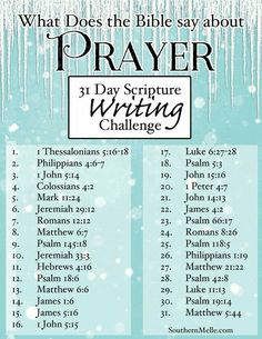 a poster with the words what does the bible say about prayer and writing challenge?