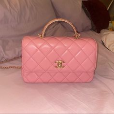 Quilted Gold Hardware Like New Lambskin Made In Italy Chanel Top Handle, Chanel Top, Bags Pink, Pink Chanel, Chanel Bags, Pink Bag, Chanel Bag, Gold Hardware, Top Handle