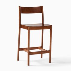 a wooden bar stool with a seat and back rest on an isolated white background the chair is made from solid wood