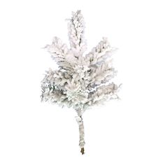 a white christmas tree with snow on it's branches is shown in front of a white background