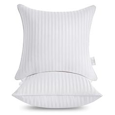 two pillows with white pinstripe on the front and back, one is made from cotton