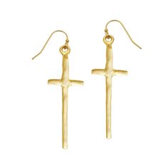 Tall Cross Earrings • 1 and 7/8" inches • Triple plated 24K gold • Handmade in San Antonio, TX Dining Wall Decor, Susan Shaw, Floral Accessories, Vintage Havana, Cross Earrings, Lantern Candle Holders, Hair Accessories Jewelry, Cross Designs, Earring Sale