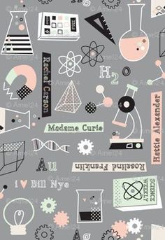 a gray background with various science related items