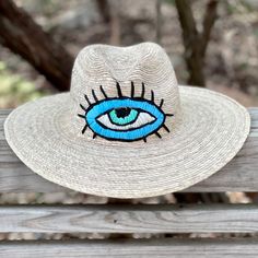 Eye Embroidered Hat - Bootsologie Embroidered Straw Hat, Fedora Hat Style, Negative Vibes, Mexican Hat, Hat Fedora, Boho Mode, Casual Beach Wear, Painted Hats, Boho Hat