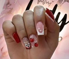 Pedicure Designs, Christmas Gel Nails, Pointed Nails, Nails Design With Rhinestones, Work Nails, Christmas Nails Acrylic, Short Acrylic Nails Designs, Christmas Nail Designs