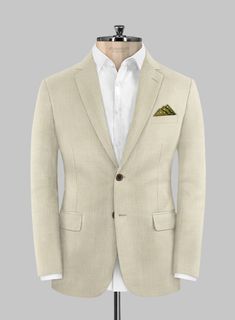 Experience pinnacle style in your wardrobe with our debonair Napolean Stretch Beige Wool Jacket that will make a major statement in your updated collection. Crafted from a wool-lycra fabric blend, our jacket guarantees prime sophistication in your look that will significantly influence your style with its sleek texture. Plus, the beige hue will give your enviable allure a real challenge to be in the limelight. So if you want to make a dazzling entrance for the day, then our suave addition to your outfit is a must.    Look Includes  Napolean Stretch Beige Wool Fabric  Two Button Jacket Style  Notch Lapel  Horn Brown Buttons  Single Vent  Three Cuff Buttons   You can change the look during customization if required.   Lining: Viscose; Dry Clean. Tailored Long Sleeve Sport Coat For Semi-formal Occasions, Fitted Beige Tweed Jacket For Business, Beige Long Sleeve Tweed Jacket For Semi-formal Occasions, Semi-formal Beige Tweed Jacket With Suit Collar, Cream Wool Blazer For Business, Beige Tweed Jacket With Suit Collar For Semi-formal Events, Beige Tweed Jacket With Suit Collar For Semi-formal Occasions, Beige Tweed Jacket With Lapel Collar For Semi-formal Occasions, Formal Beige Tweed Jacket With Hidden Buttons