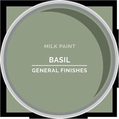 a green paint can with the words basil general finishes