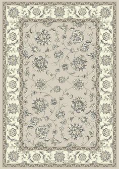 an area rug with flowers and vines on it in beige, white and grey colors