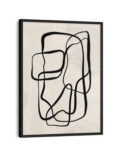 a black and white abstract painting hanging on a wall