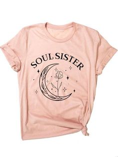 a pink t - shirt that says soul sister with a flower in the moon on it