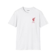 Support the Reds in style with this classic Liverpool FC t-shirt! This comfy tee features the iconic Liverpool FC logo, perfect for any die-hard fan.  Whether you're cheering them on at Anfield or watching from afar, show your unwavering loyalty to the club with this timeless design. Unmatched Comfort, Built to Last: The unisex soft-style t-shirt puts a new spin on casual comfort.  Made from very soft materials, this tee is 100% cotton for solid colors, ensuring a breathable and lightweight feel. Heather colors and sports grey include polyester for added durability. The shoulders have twill tape for improved durability, and the sides are seamlessly constructed for a smooth look.  The ribbed knit collar prevents curling damage, so you can rep the Reds with confidence. Here's what makes this Graphic Print Crew Neck T-shirt For Fans, Crew Neck T-shirt For Fan Events, Red Graphic Print T-shirt For Fan Events, White Cotton T-shirt For Fan Events, Crew Neck T-shirt With Screen Print For Fan Events, Fan Merchandise Graphic Print Crew Neck T-shirt, Fan Merchandise Crew Neck T-shirt With Screen Print, Graphic Tee For Fan Merchandise, Fan Gear Graphic Print Short Sleeve T-shirt