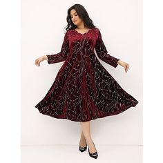 Season:Winter,Fall; Fabric:Velvet; Sleeve Length:Long Sleeve; Look After Me:Hand wash; Gender:Women's; Style:Elegant; Elasticity:Micro-elastic; Occasion:Cocktail Party,Evening Party,Party,Wedding Guest; Fit Type:Regular Fit; Dresses Type:A Line Dress,Party Dress,Velvet Dress,Burgundy Dress; Pattern:Gradient; Design:Print; Neckline:V Neck; Special Size:Plus Size; Front page:FF; Listing Date:09/11/2023; Bust:; Length:; Shoulder Width:; Sleeve:; Special selected products:Clearance; Fit US Size:; Fit UK Size:; Fit EU Size:; Dress Length Type:Long Dress Maxi Dress; Print Type:Print; Fabric2:Faille Holiday Velvet Long Sleeve Dresses, Fall Banquet Midi Dress V-neck, Fall Banquet Midi Dress With V-neck, Fall V-neck Midi Dress For Banquet, Elegant Festive Velvet Party Dress, Long Sleeve Velvet Evening Dress, V-neck Velvet Dress For Fall, Midi-length Velvet Dress For Fall, Velvet A-line Dress For Winter