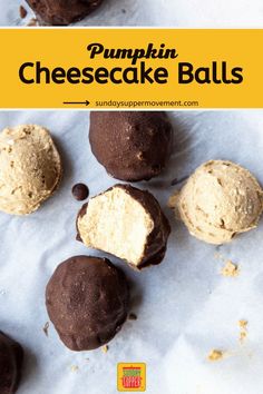 Pumpkin cheesecake balls on parchment paper coated in chocolate. Cheesecake Balls No Bake, Shell Pumpkin, Pumpkin Cheesecake Balls, Pumpkin Cheesecake Bites, Easiest Desserts, Party Finger Food, Spice Cheesecake, Cheesecake Balls, Pumpkin Spice Cheesecake