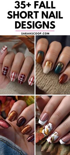 Get ready for autumn with these cute short nail designs! 🍂 Embrace the fall vibes with stylish and cozy nails. #FallNails #NailArt #AutumnVibes Autumn Nail Art Ideas, Short Autumn Gel Nails, Dip Nail Fall Ideas, Nail Art Fall Designs, Dip Nail Designs Short Nails, Fall Nail Colors With Design, Nail Designs Fall Short, November Shellac Nails, Short Gel Nail Designs Autumn