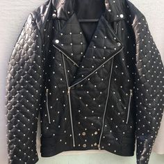 Crafted Leather Men's Classic Handmade Black Studded Leather Jacket on Storenvy Black Studded Leather Jacket, Studded Leather Jacket, Studded Jacket, Studded Leather, Workout Jacket, Leather Craft, Cowhide Leather, Leather Handmade, Leather Men