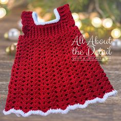 a red crocheted dress with white trim