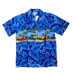 Premium Quality 100% Cotton Genuine Coconut Shell Buttons Pocket Match Sewing Technology Made In Hawaii Blue Short Sleeve Shirt With Camp Collar For Beach, Casual Blue Surfing Shirt, Blue Short Sleeve Tops For Surfing, Blue Relaxed Fit Short Sleeve Shirt For Beach, Blue Short Sleeve Shirt Relaxed Fit For Beach Season, Blue Cotton Camp Shirt For Beach Season, Blue Camp Collar Top For Beach, Blue Camp Collar Tops For The Beach, Blue Cotton Short Sleeve Shirt For Beach Season