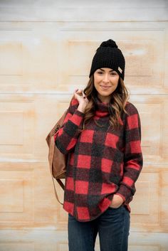 Buffalo Plaid Cowl Neck - L, Red - $25.00 – $38.00 -  - Betsey's Boutique Shop Red Buffalo Plaid, Fall Clothes, Cowl Neck Sweater, Boutique Shop, Buffalo Plaid, Cowl Neck, Women's Plaid Shirt, Neck Sweater, Buffalo