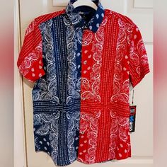 New Men's Red And Blue Printed Shirt By Bluegear Size:Medium Slim Fit Flames Shirt, Red Flames, Mens Printed Shirts, Pendleton Mens, Button Up Shirt Mens, Red Flannel, Flannel Tops, Men's Button Down Shirt, Denim And Supply