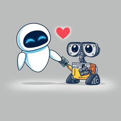 an image of a robot holding the hand of another robot in front of a heart