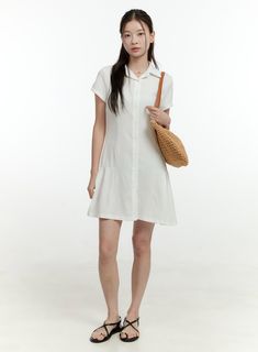 buttoned-shirt-mini-dress-ol422 / White Low Rise Jeans Bootcut, Shirt Mini Dress, Festival Trends, Buttoned Shirt, Black Model, Mini Shirt Dress, Korean Street Fashion, Lace Mini Dress, Button Shirt